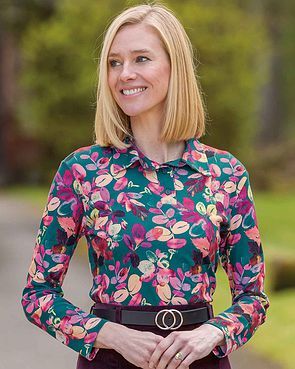 Long Sleeve Floral Polo Top